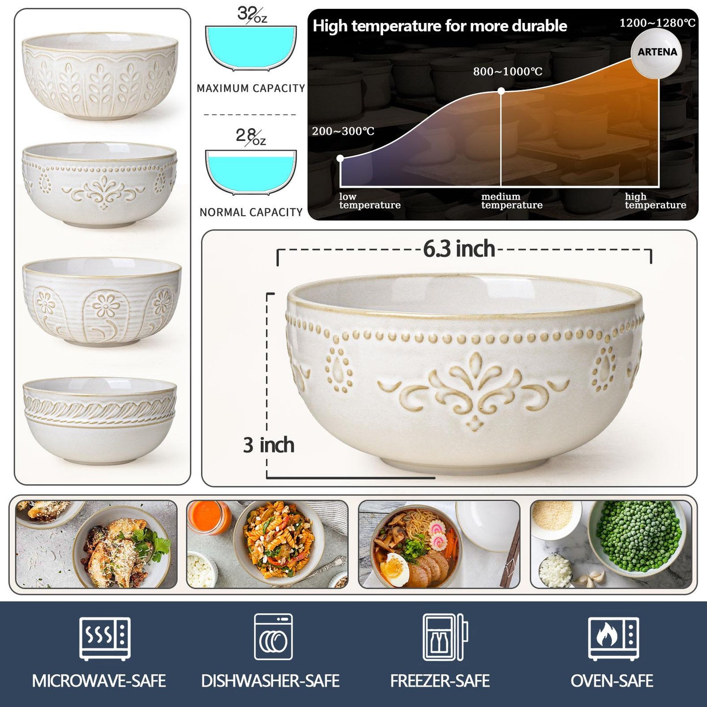 4pcs Soup Bowls 32 OZ