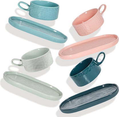 16 oz Soup Bowls/Mugs/Cups with Handles in 9.85-inch Ceramic Plates