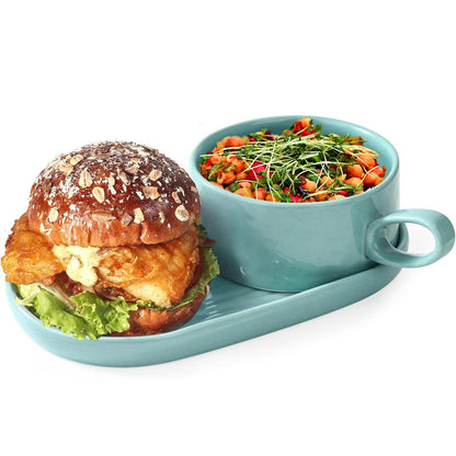 16 oz Soup Bowls/Mugs/Cups with Handles in 9.85-inch Ceramic Plates