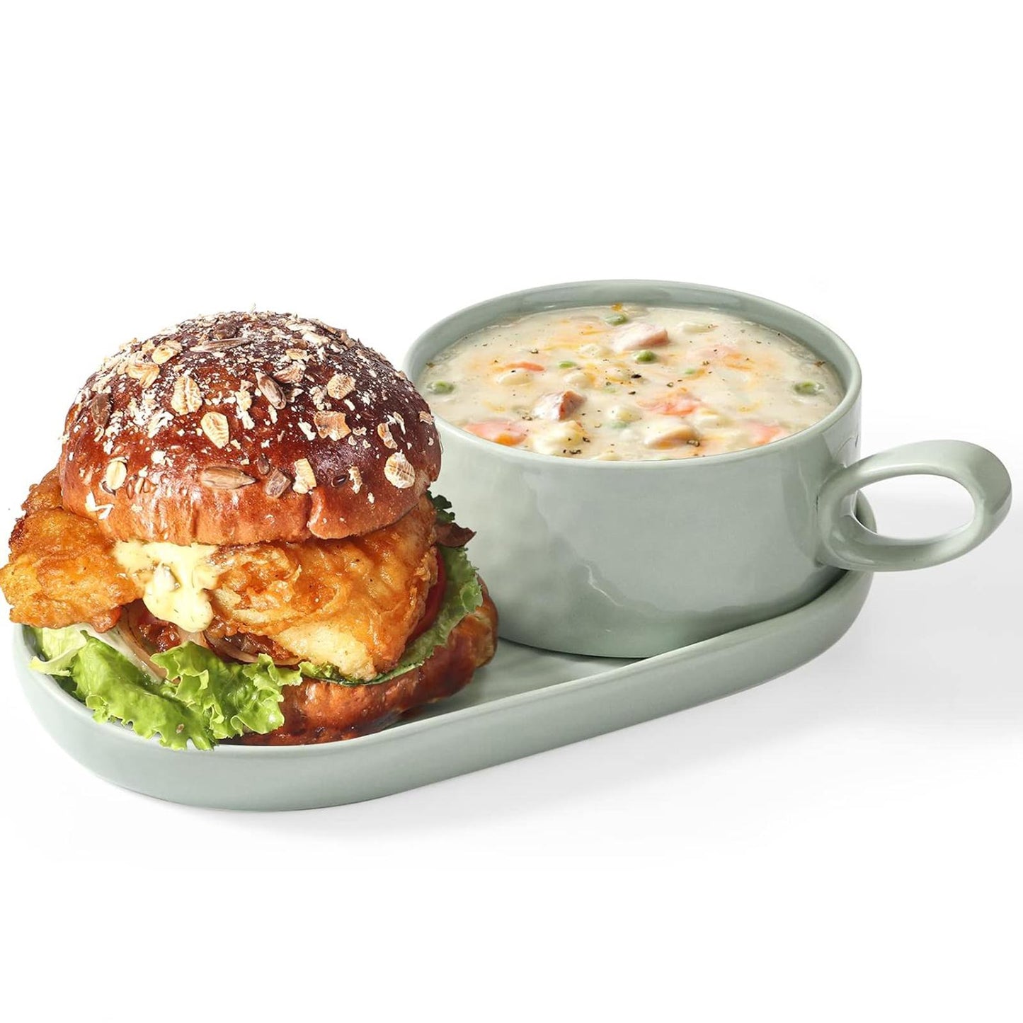 16 oz Soup Bowls/Mugs/Cups with Handles in 9.85-inch Ceramic Plates