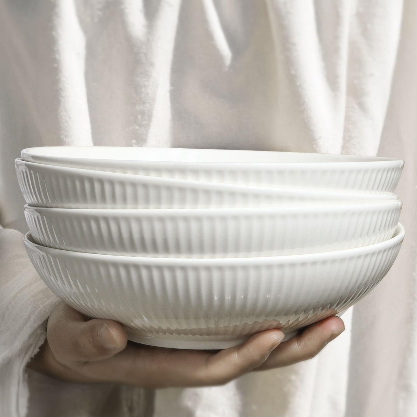 4pcs Ceramic Large Salad Bowls 8 inch