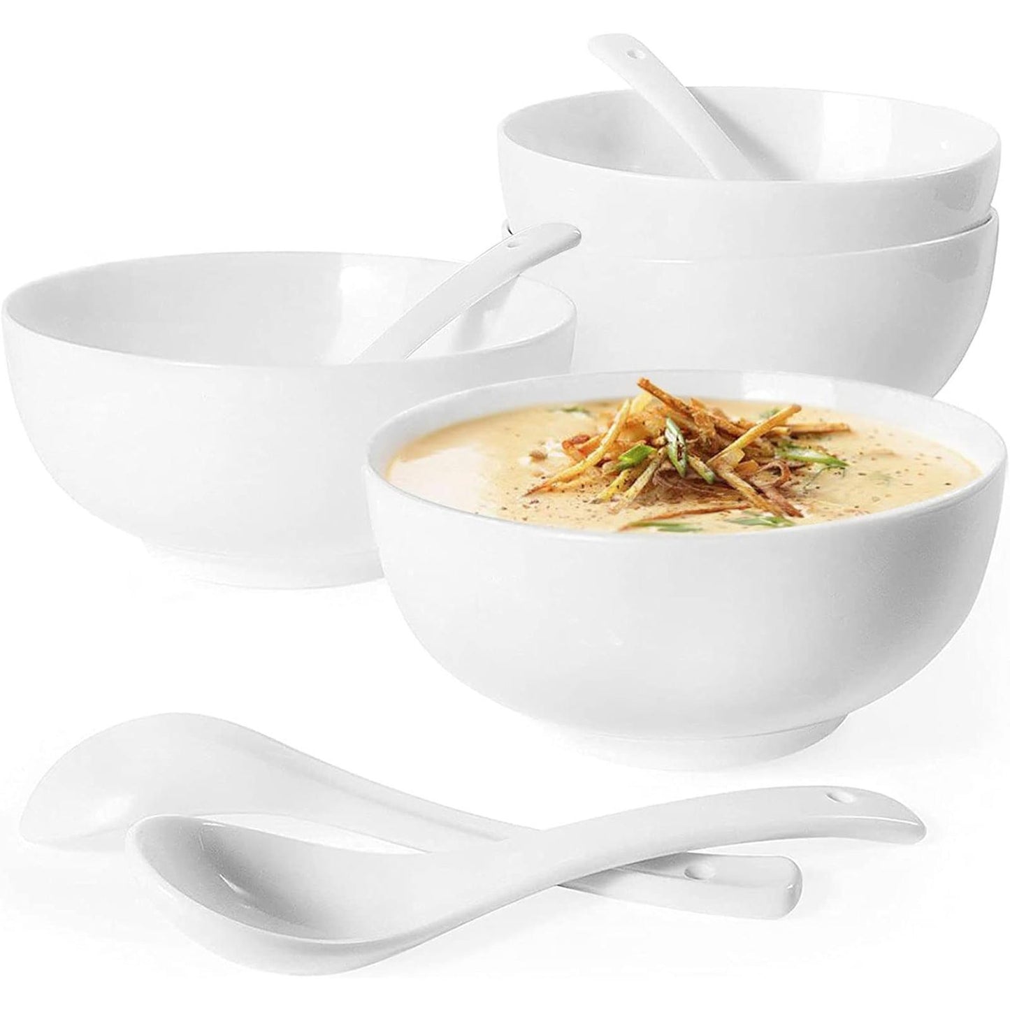 26 oz Asian Soup Bowls with Spoons Set of 4