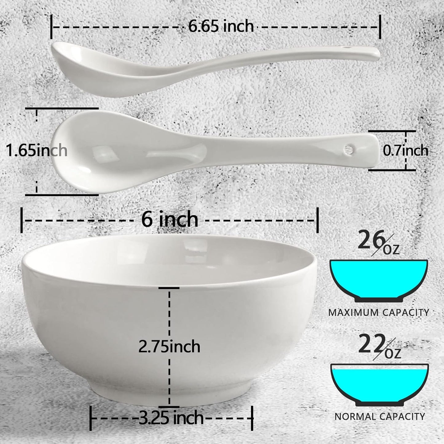 26 oz Asian Soup Bowls with Spoons Set of 4