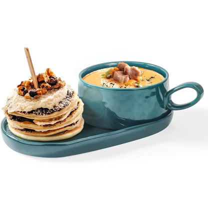 16 oz Soup Bowls/Mugs/Cups with Handles in 9.85-inch Ceramic Plates