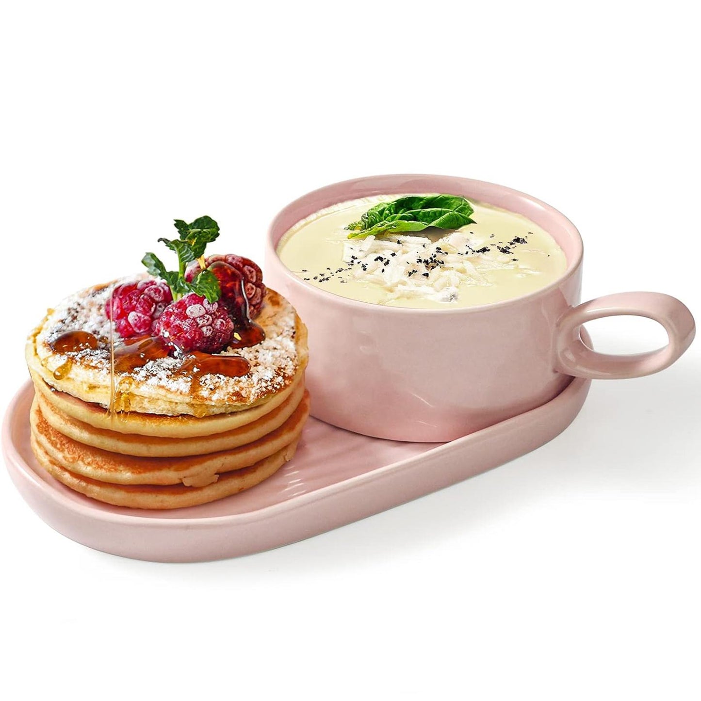 16 oz Soup Bowls/Mugs/Cups with Handles in 9.85-inch Ceramic Plates