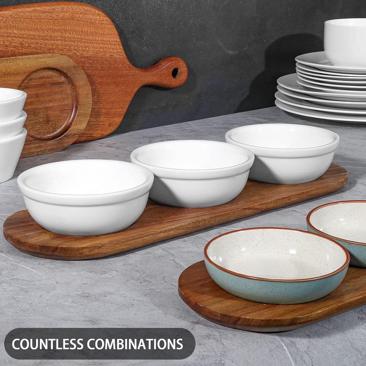 Ultra-fine Porcelain Chips and Dip Serving Platter with Acacia Wooden Tray