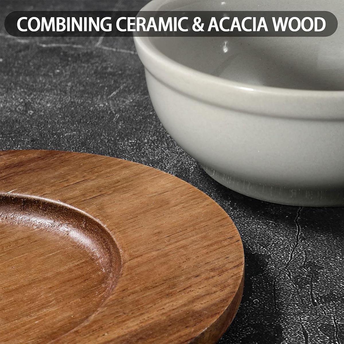 Ultra-fine Porcelain Chips and Dip Serving Platter with Acacia Wooden Tray